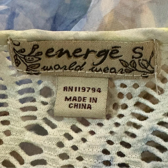 Energe S Small Shirt Top Blue Floral Poncho Short Sleeve Round Neck Lace Trim - Picture 5 of 7